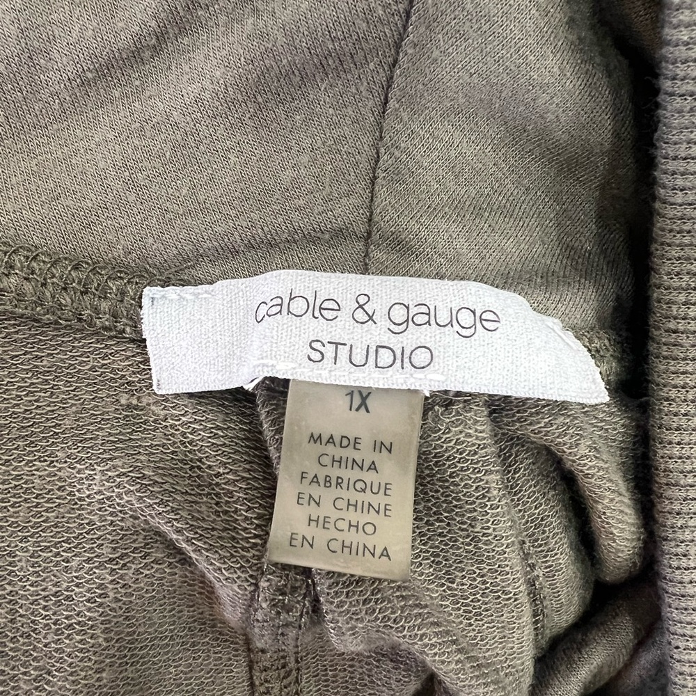 Cable & Gauge Studio Olive Green French Terry Long Sleeve Knit Top Cowl Neck 1X - Picture 3 of 4